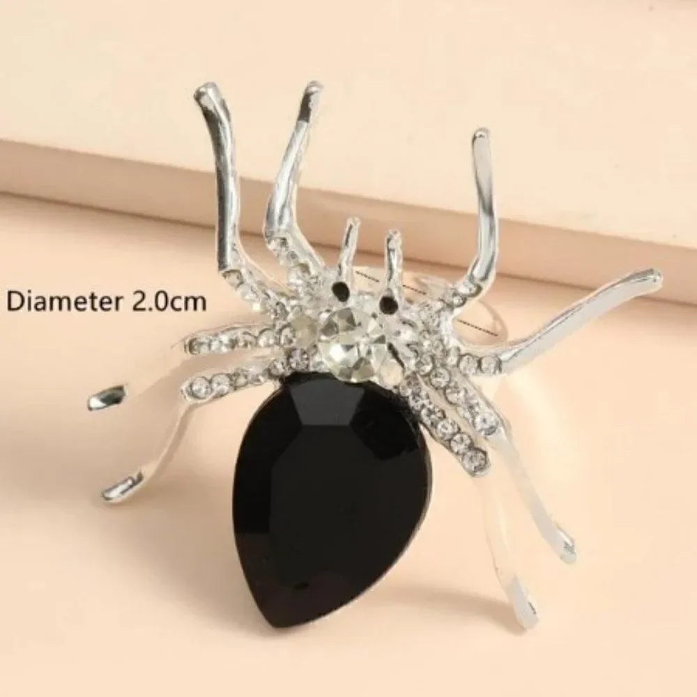 BLACK CRYSTAL INLAID DIAMOND SPIDER RING